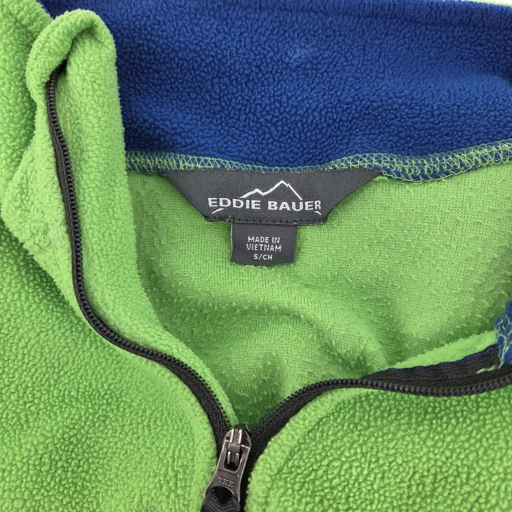 Eddie Bauer Kids Fleece Pullover Colorblock Blue Green 1/4 Zip Size Small Layers